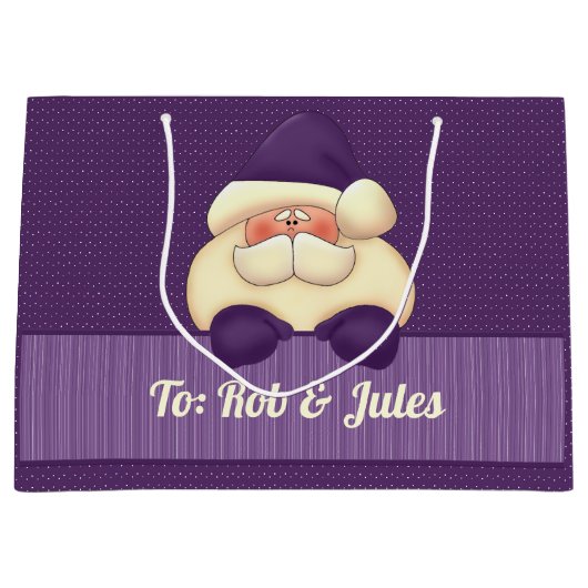 サンタパープルストライプ水玉模様クリスマス ラージペーパーバッグ (正面)