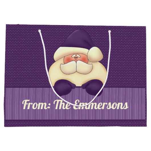 サンタパープルストライプ水玉模様クリスマス ラージペーパーバッグ (裏面)