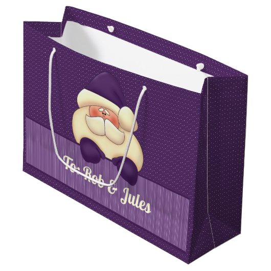 サンタパープルストライプ水玉模様クリスマス ラージペーパーバッグ (正面アングル)