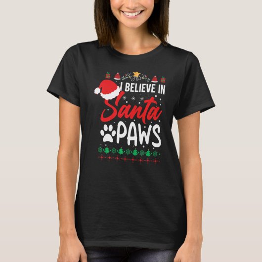 サンタパ信じーの犬と猫のかわいいクリスティマ Tシャツ (正面)