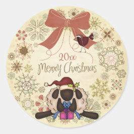 サンタヒツジとバードメリークリスマスリース ラウンドシール