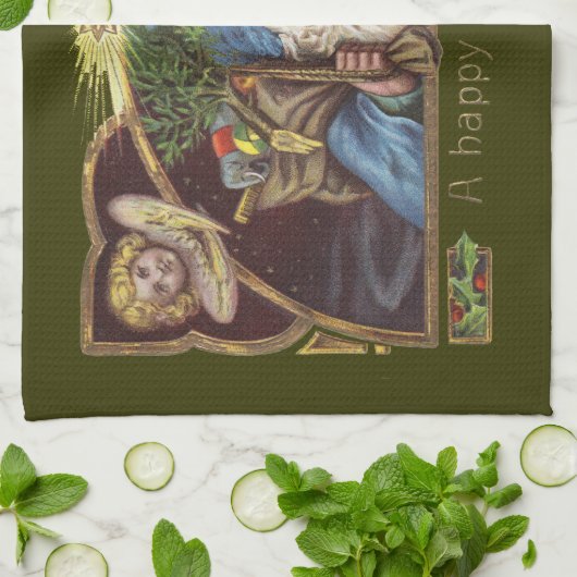 サンタビクトリアンエンジェルズクリスマスアンティーク キッチンタオル (折り畳み)