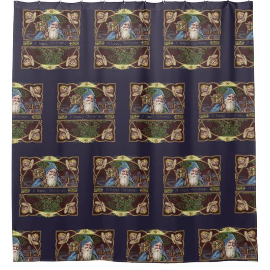 サンタビクトリアンエンジェルズクリスマスアンティーク シャワーカーテン (正面)