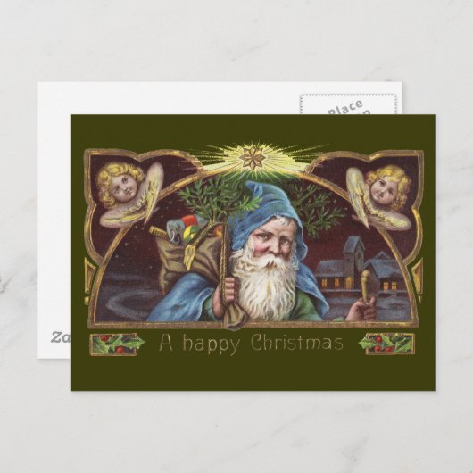 サンタビクトリアンエンジェルズクリスマスアンティーク シーズンポストカード (正面/裏面)