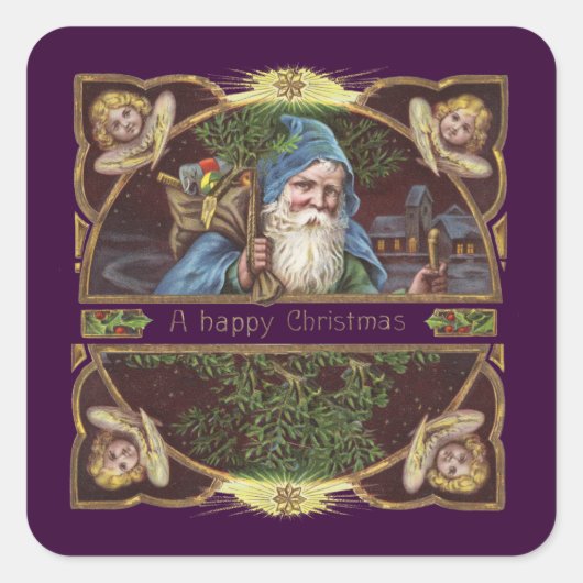 サンタビクトリアンエンジェルズクリスマスアンティーク スクエアシール (正面)
