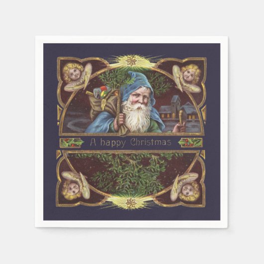 サンタビクトリアンエンジェルズクリスマスアンティーク スタンダードカクテルナプキン (正面)
