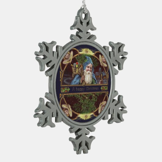 サンタビクトリアンエンジェルズクリスマスアンティーク スノーフレークピューターオーナメント (左)