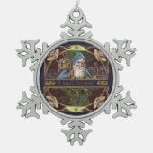 サンタビクトリアンエンジェルズクリスマスアンティーク スノーフレークピューターオーナメント (正面)