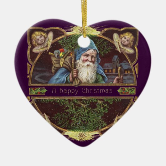 サンタビクトリアンエンジェルズクリスマスアンティーク セラミックオーナメント (正面)