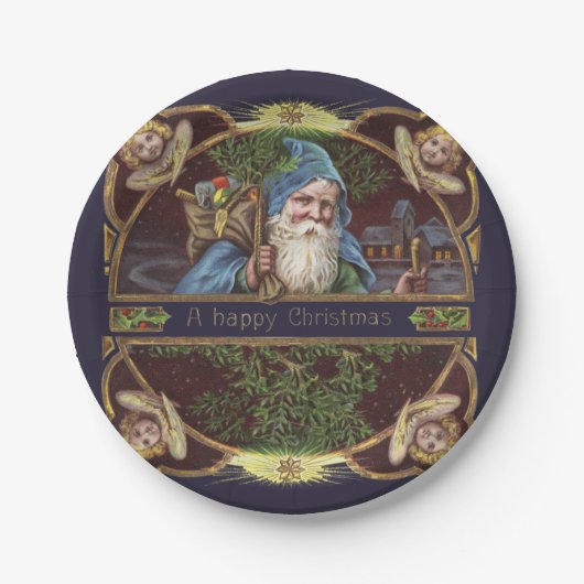 サンタビクトリアンエンジェルズクリスマスアンティーク ペーパープレート (正面)