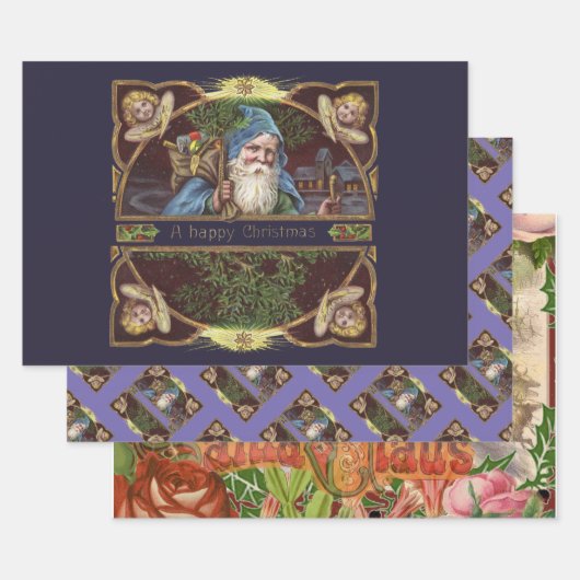 サンタビクトリアンエンジェルズクリスマスアンティーク ラッピングペーパーシート (セット)