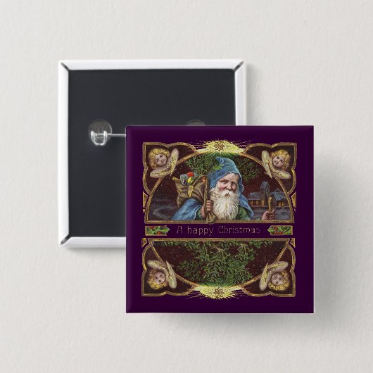 サンタビクトリアンエンジェルズクリスマスアンティーク 缶バッジ (正面&裏面)