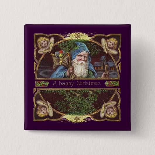 サンタビクトリアンエンジェルズクリスマスアンティーク 缶バッジ (正面)