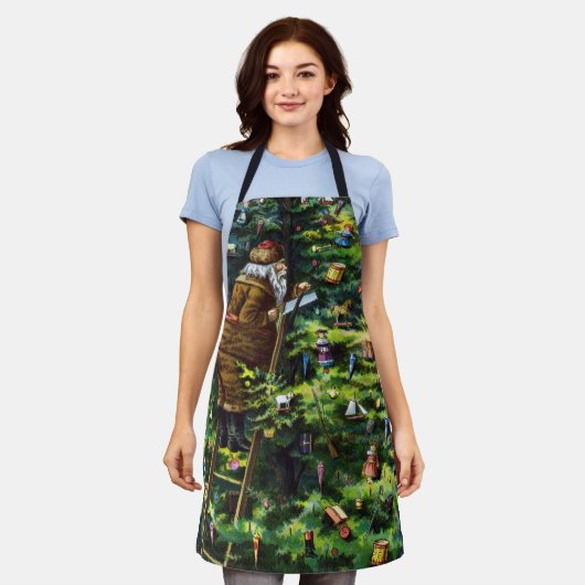 サンタビクトリアンクロースと木 エプロン (着用した状態)