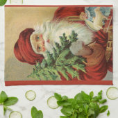 サンタビクトリアンクロースと木 キッチンタオル (折り畳み)