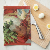 サンタビクトリアンクロースと木 キッチンタオル (四つ折り)