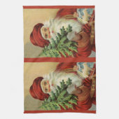 サンタビクトリアンクロースと木 キッチンタオル (縦)