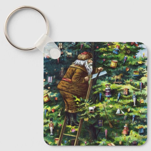 サンタビクトリアンクロースと木 キーホルダー (正面)