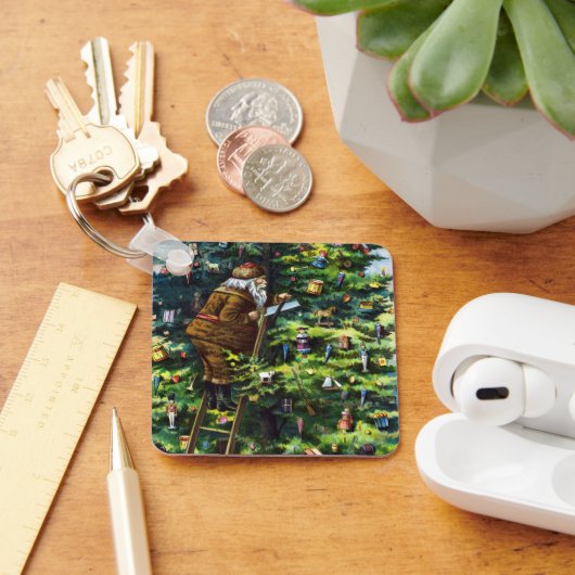 サンタビクトリアンクロースと木 キーホルダー (デスク)