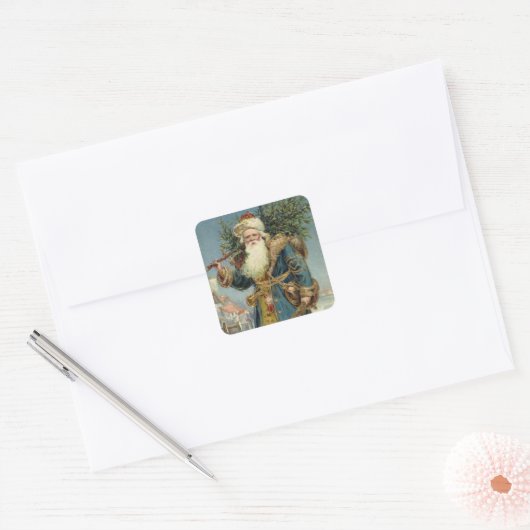 サンタビクトリアンクロースと木 スクエアシール (封筒)