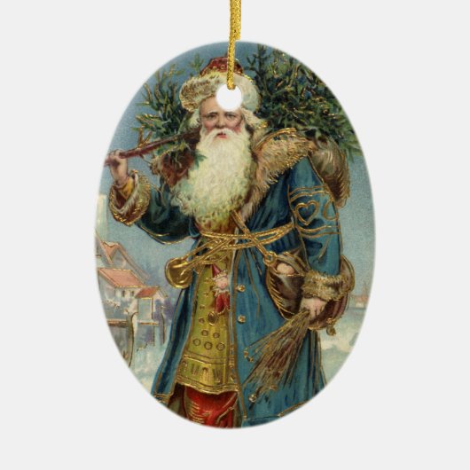 サンタビクトリアンクロースと木 セラミックオーナメント (正面)