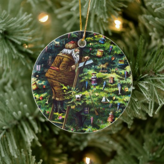 サンタビクトリアンクロースと木 セラミックオーナメント (ツリー)