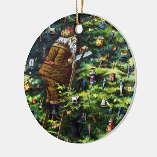 サンタビクトリアンクロースと木 セラミックオーナメント (左)
