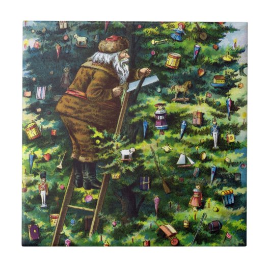 サンタビクトリアンクロースと木 タイル (正面)