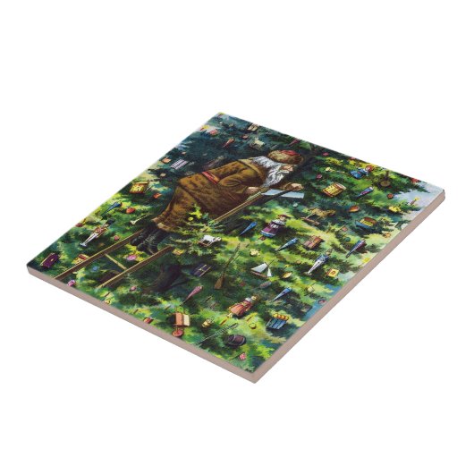 サンタビクトリアンクロースと木 タイル (側面)