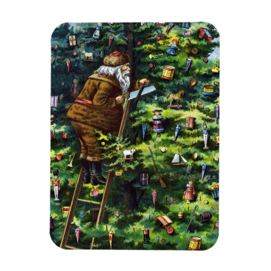 サンタビクトリアンクロースと木 マグネット (縦)