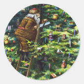 サンタビクトリアンクロースと木 ラウンドシール (正面)