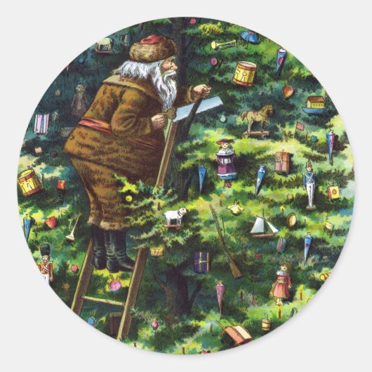 サンタビクトリアンクロースと木 ラウンドシール (正面)