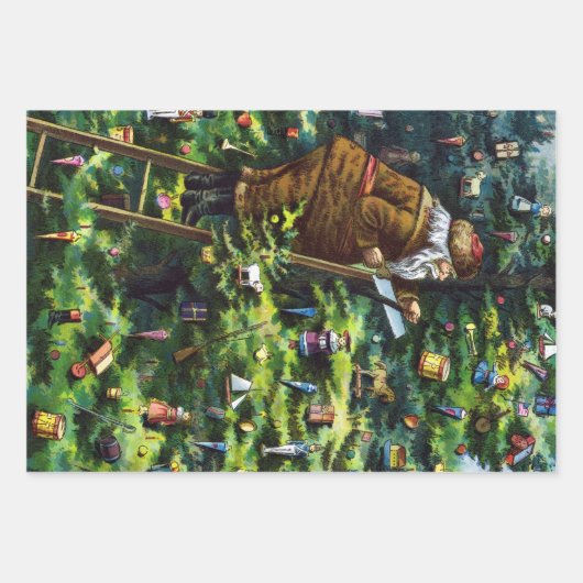 サンタビクトリアンクロースと木 ラッピングペーパーシート (正面)