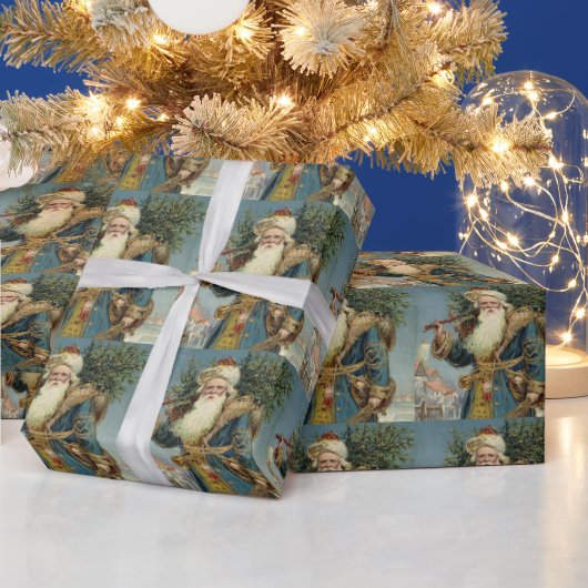 サンタビクトリアンクロースと木 ラッピングペーパー (クリスマス)