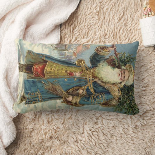 サンタビクトリアンクロースと木 ランバークッション (ブランケット)