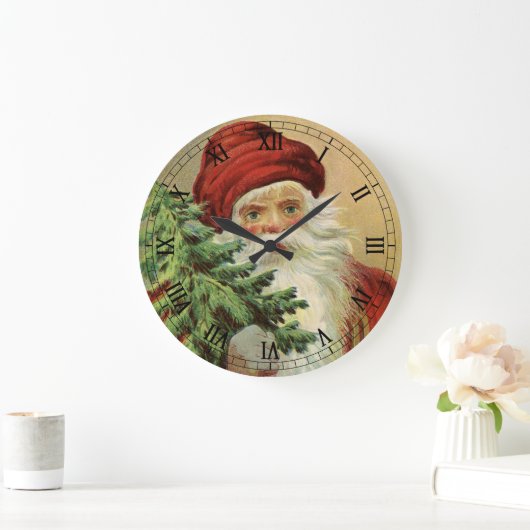 サンタビクトリアンクロースと木 ラージ壁時計 (ホーム)