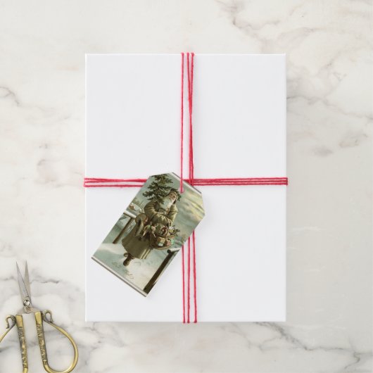 サンタビクトリアンクロースのおもちゃつき ギフトタグ (より糸付き)