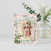 サンタビクトリアンクロースのピンクの木の鳥がクリスマス シーズンポストカード (スタンド正面)