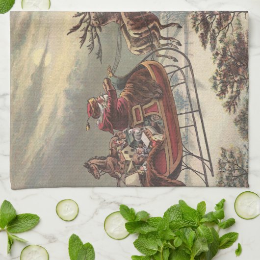 サンタビクトリアンクロースのヴィンテージクリスマス キッチンタオル (折り畳み)