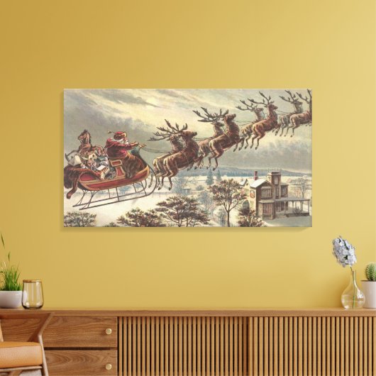 サンタビクトリアンクロースのヴィンテージクリスマス キャンバスプリント (インサイチュ (リビング))