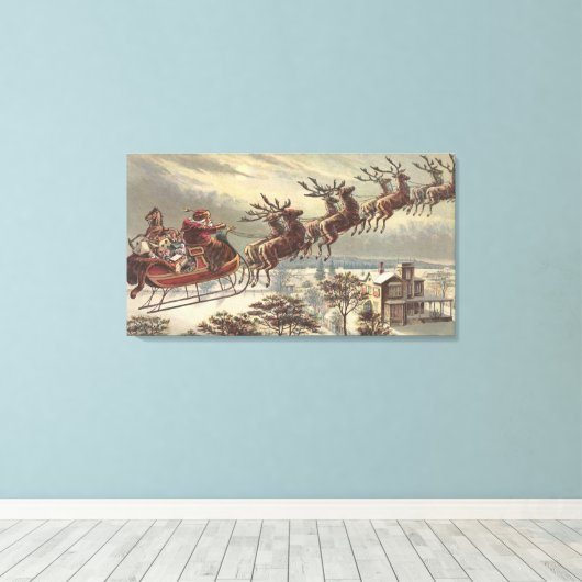 サンタビクトリアンクロースのヴィンテージクリスマス キャンバスプリント (インサイチュ (ウッドフロア))