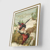 サンタビクトリアンクロースのヴィンテージクリスマス スクエア壁時計 (傾斜)