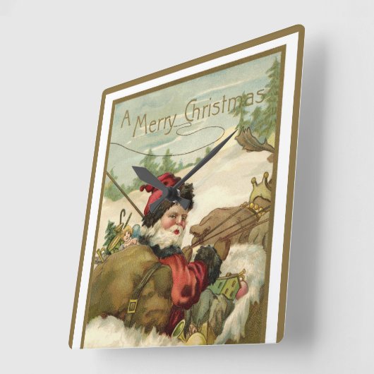 サンタビクトリアンクロースのヴィンテージクリスマス スクエア壁時計 (傾斜)