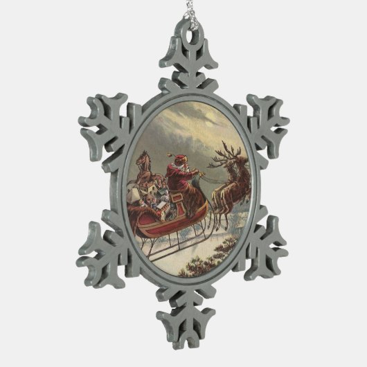 サンタビクトリアンクロースのヴィンテージクリスマス スノーフレークピューターオーナメント (左)