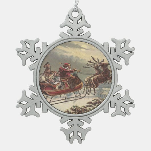サンタビクトリアンクロースのヴィンテージクリスマス スノーフレークピューターオーナメント (正面)