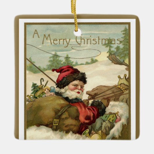 サンタビクトリアンクロースのヴィンテージクリスマス セラミックオーナメント (正面)