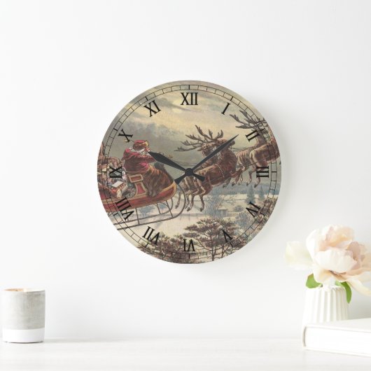 サンタビクトリアンクロースのヴィンテージクリスマス ラージ壁時計 (ホーム)