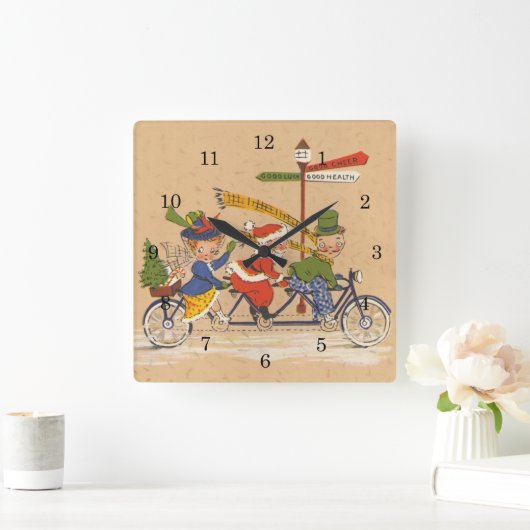 サンタビクトリアンクロース自転車 スクエア壁時計 (ホーム)