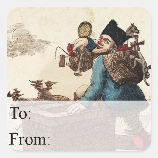 サンタビクトリアンヴィンテージクリスマスギフトラベル スクエアシール (正面)