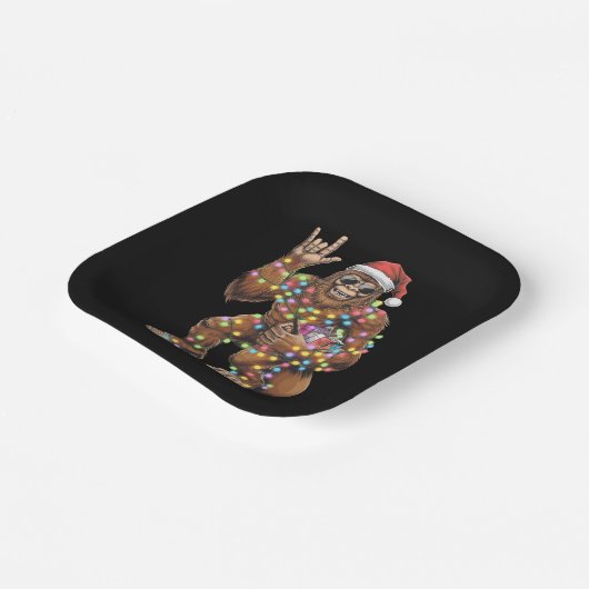 サンタビッグフットのクリスマスライトロックおもしろい ペーパープレート (傾斜あり)